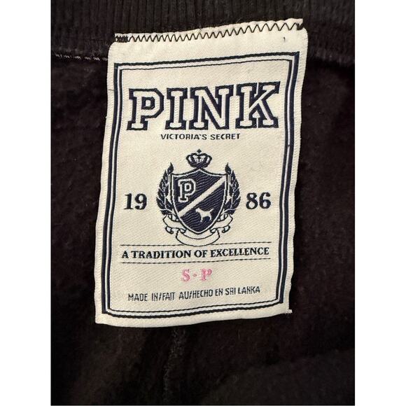 Y2K 2000s VS Pink Low Rise Black Cropped Sweatpants Joggers Butt Logo Studded S - Picture 2 of 12